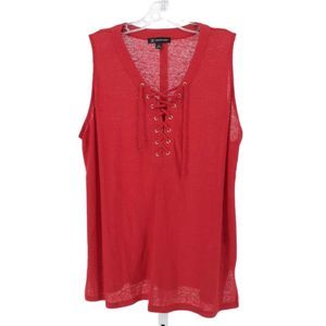 INC Red Lace Up With Side Slits Tank 2X
